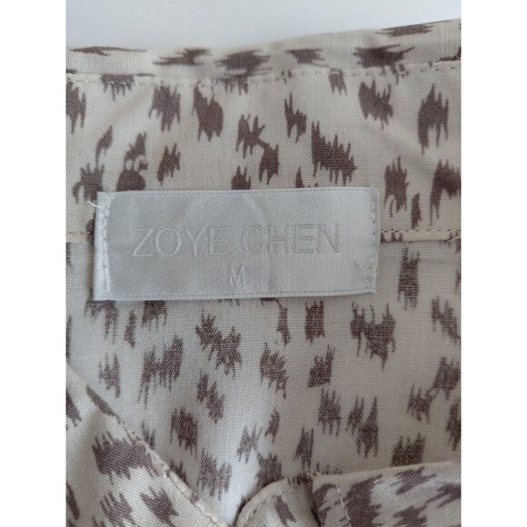 Zoye Chen Sz M Cream/Brown Animal Print Longline Button Front Long Sleeve Blouse - Picture 5 of 9